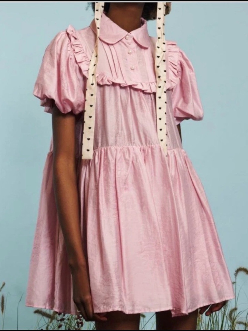 Sister Jane Pink Ruffle Baby Doll Puff Sleeve Mini Dress